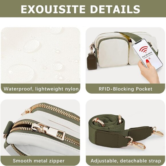 Nylon Crossbody Bag Small Purse Women RFID Blocking Travel Workout - Picture 5 of 6